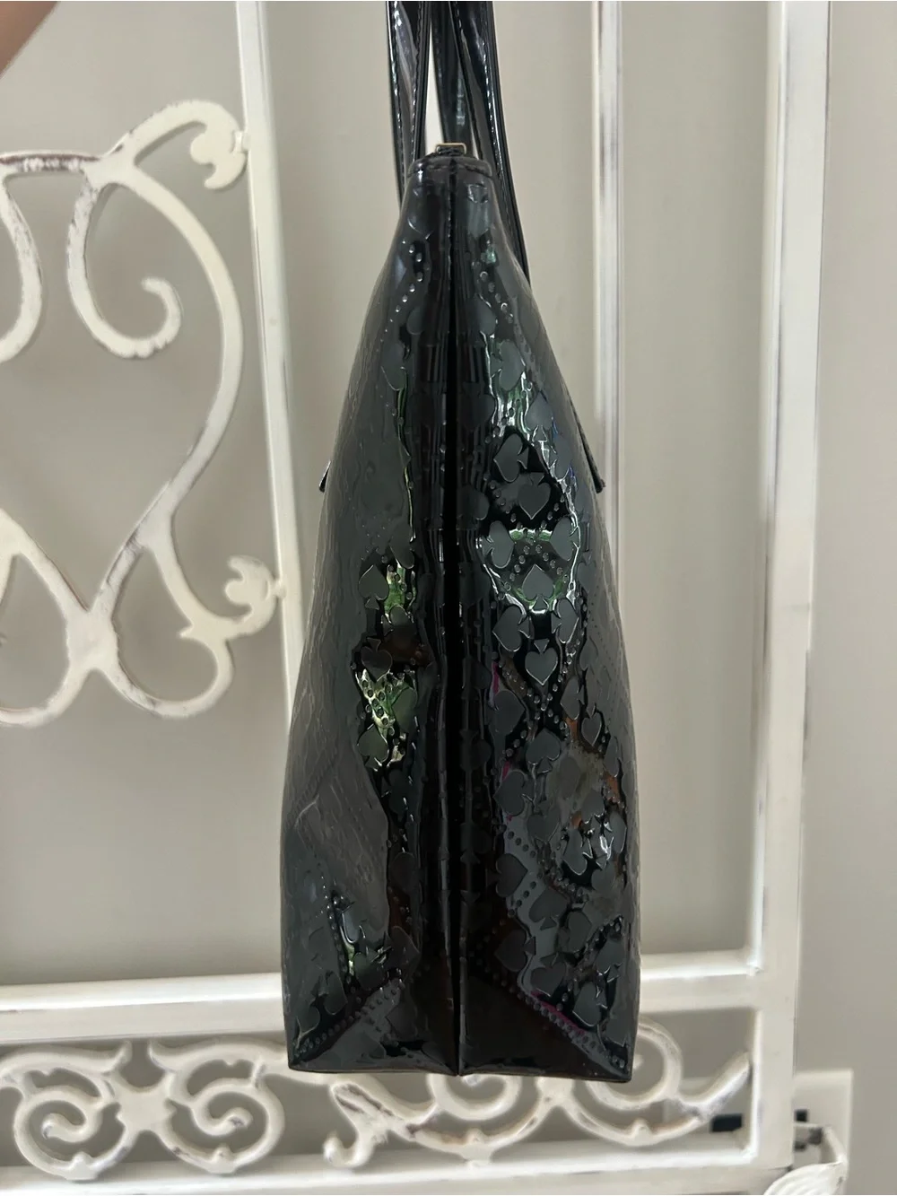 Kate Spade New York Emerald Avenue Jeralyn Black Patent Tote Bag & Heart Charm